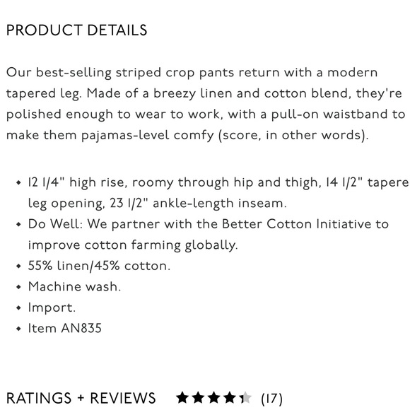 Madewell Tapered Huston Pull-On Crop Linen Blend Pants in Stripe Size Medium - Picture 4 of 5